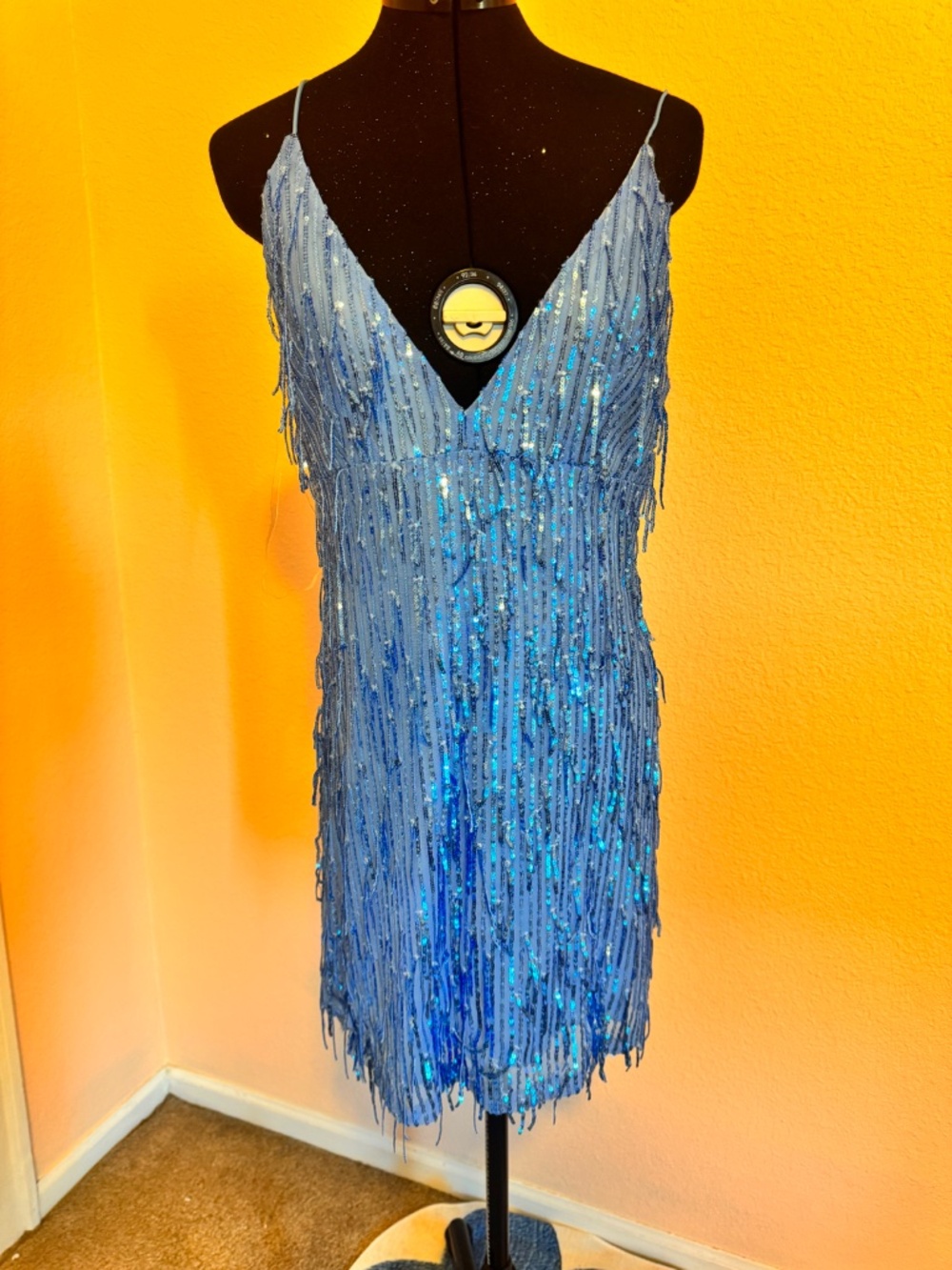 Homecoming Xtraordinary Blue V-Neck Sequin Fringe mini dress Size 11 Juniors NWT